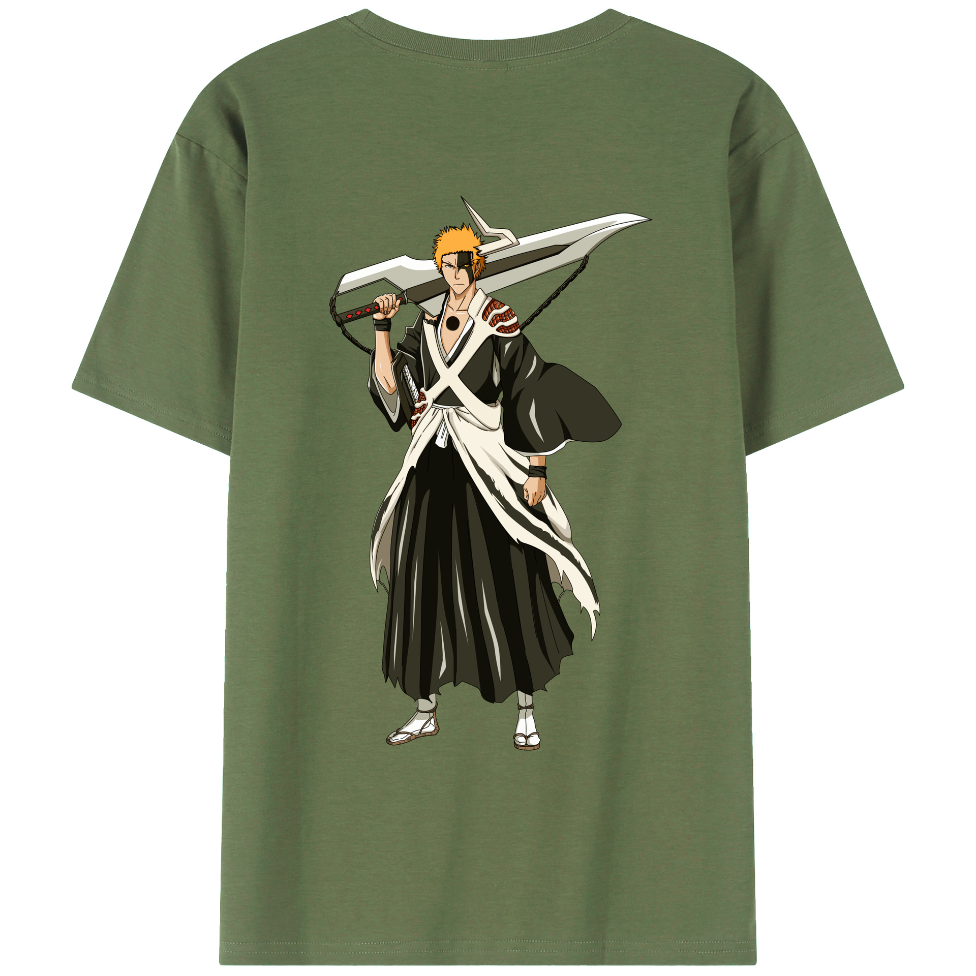 （画像用） ブリーチ 黒崎一護（くろさき いちご）BLEACH Kurosaki Ichigo 綿100％ メンズ半袖Tシャツ（バックプリント） 通気性